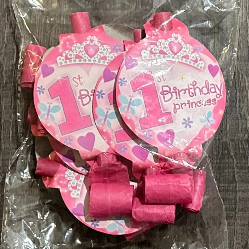 💞 New Pink 1st Birthday Princess Party Blowers